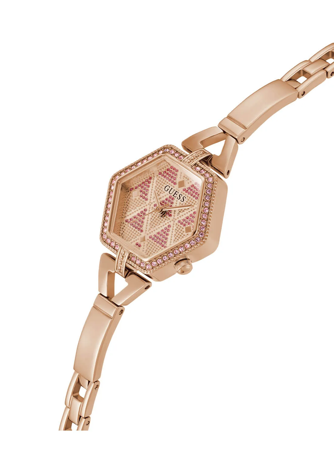 Rose Gold Audrey Glitz Hexagonal Link Watch Guess