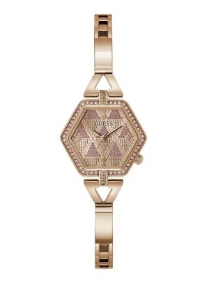 Rose Gold Audrey Glitz Hexagonal Link Watch Guess