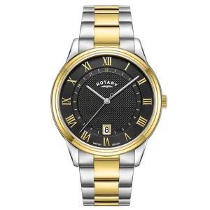 Rotary Dress Black Dial Two Tone Mens Watch GB05391/10