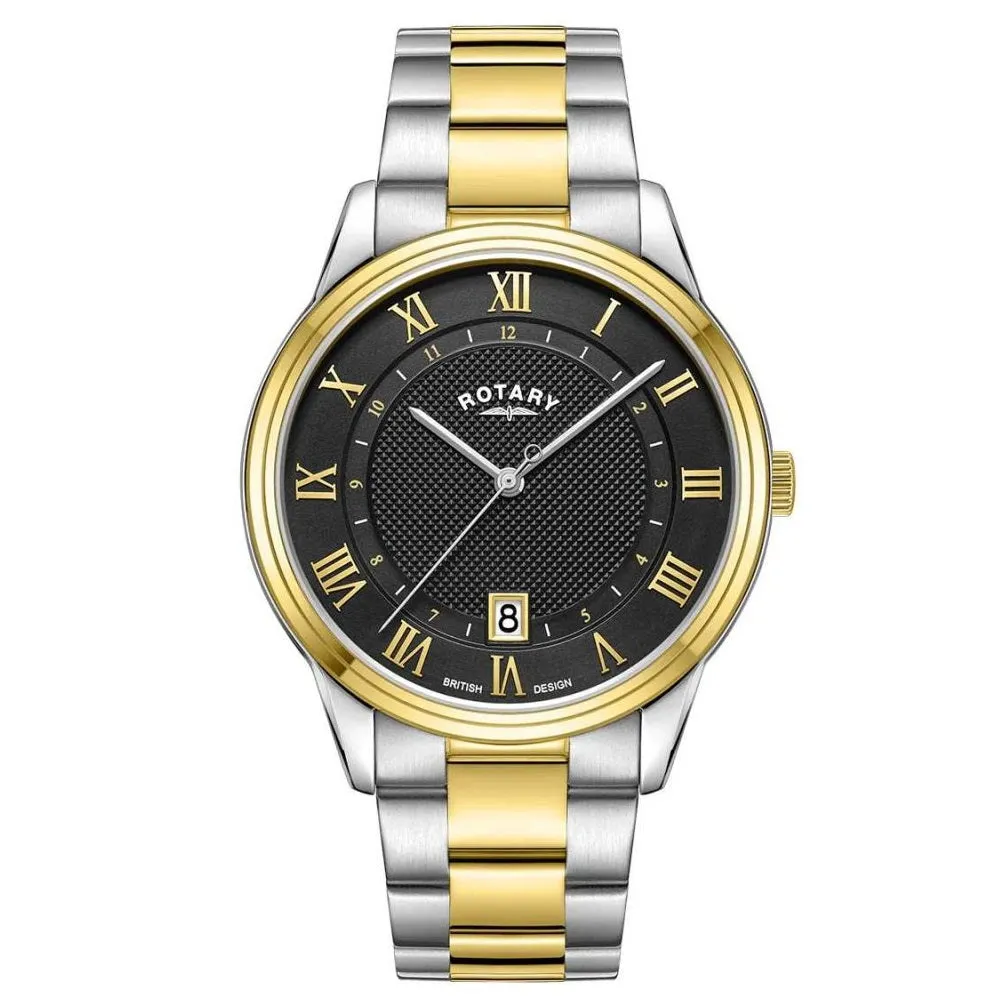 Rotary Dress Black Dial Two Tone Mens Watch GB05391/10