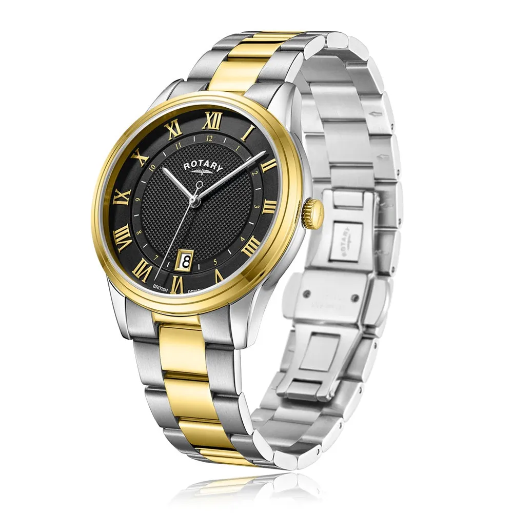 Rotary Dress Black Dial Two Tone Mens Watch GB05391/10
