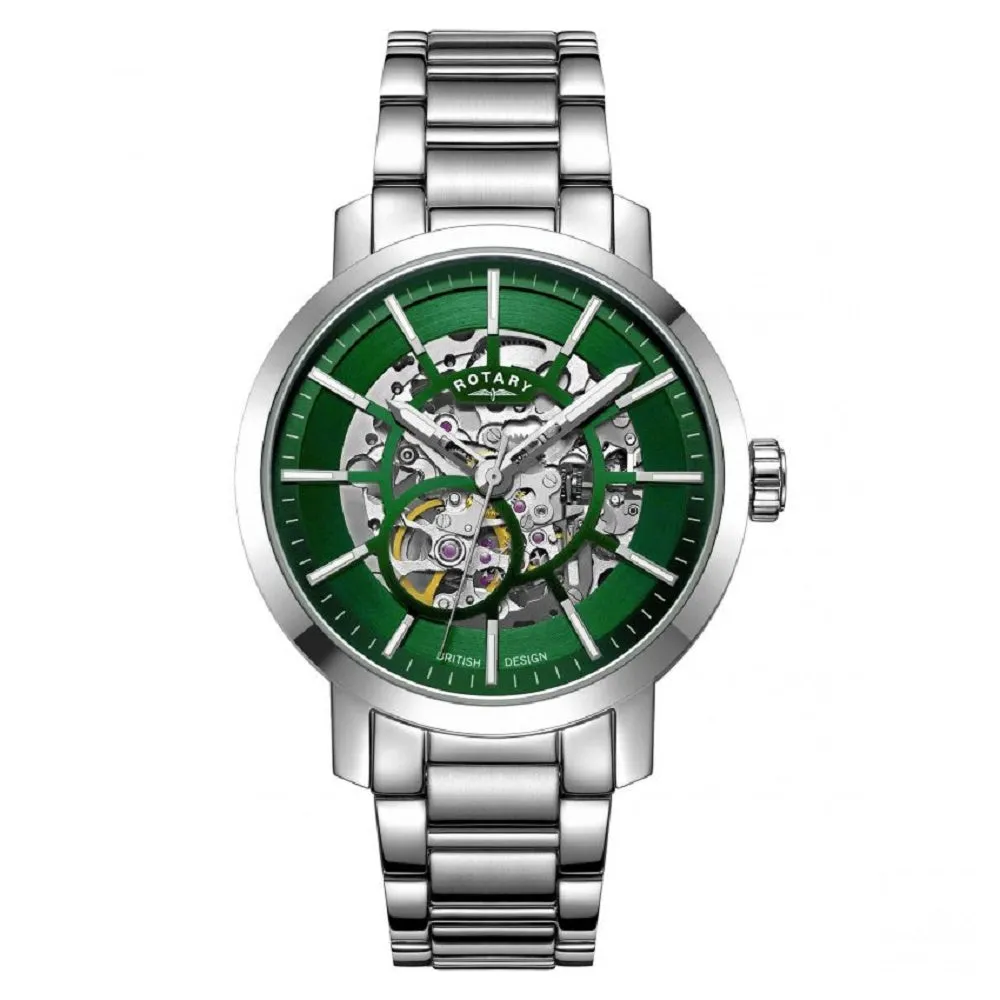 Rotary Greenwich Automatic Green Skeleton Dial Mens Watch GB05350/24