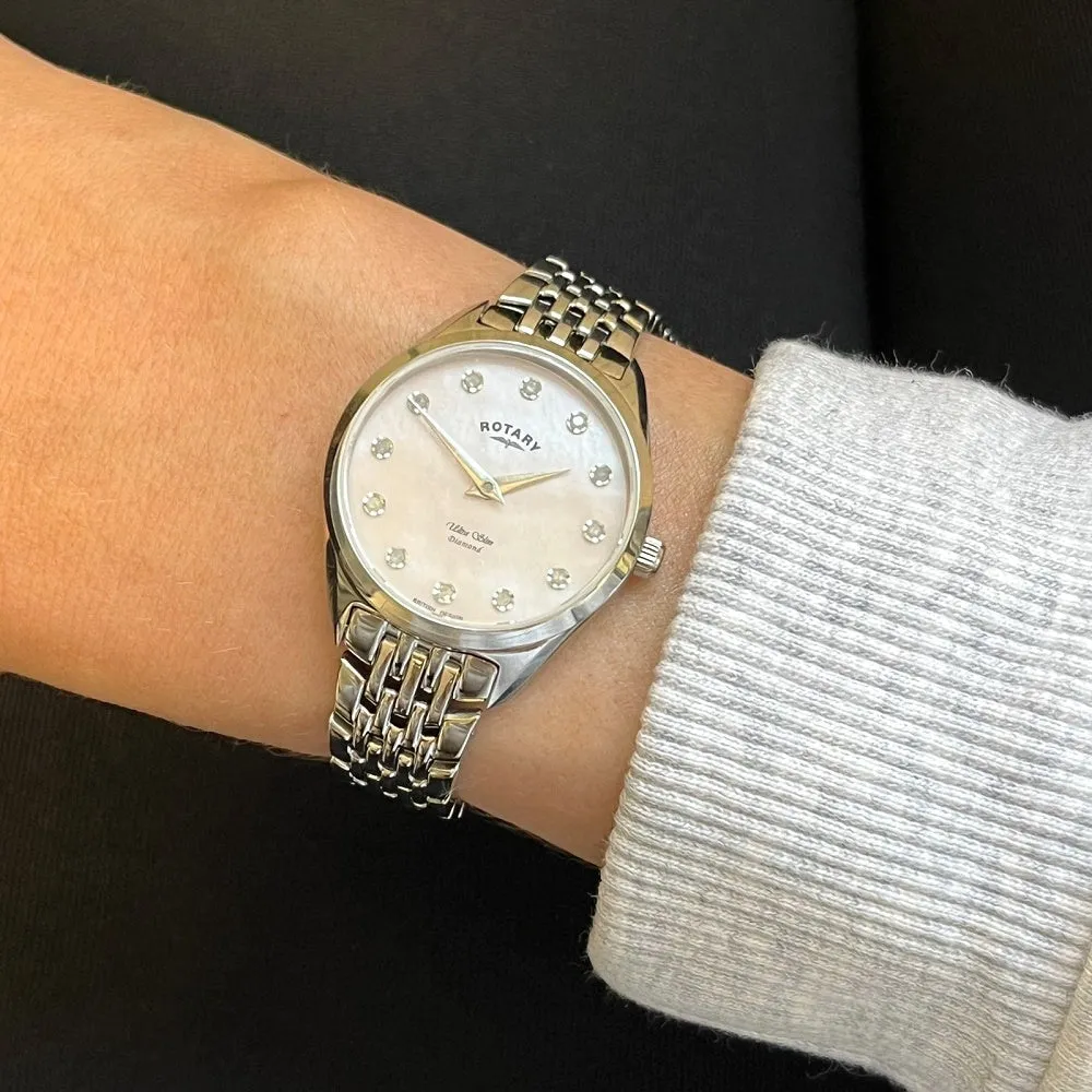 Rotary Ultra Slim Diamond Set Ladies Watch LB08010/07/D