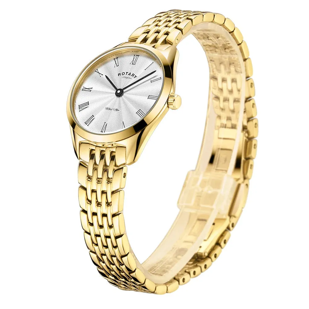 Rotary Ultra Slim Gold Tone Ladies Watch LB08013/01