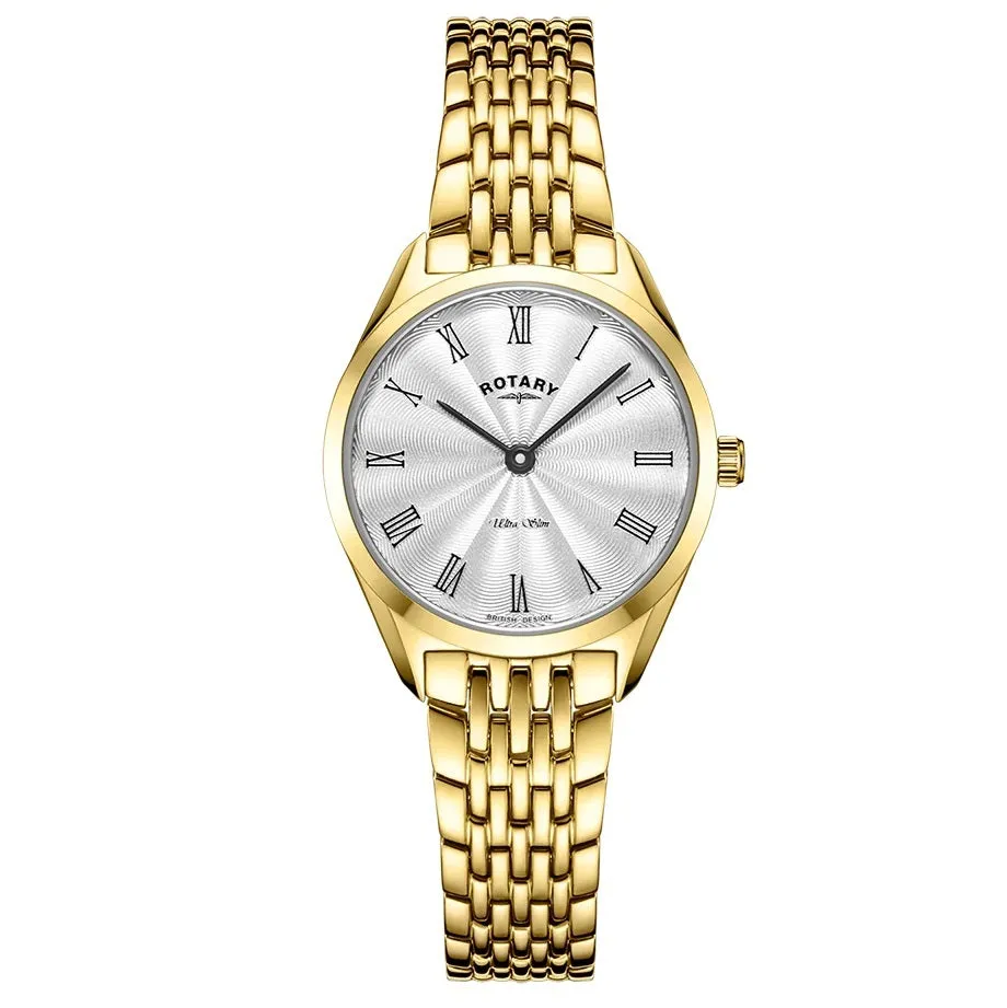 Rotary Ultra Slim Gold Tone Ladies Watch LB08013/01