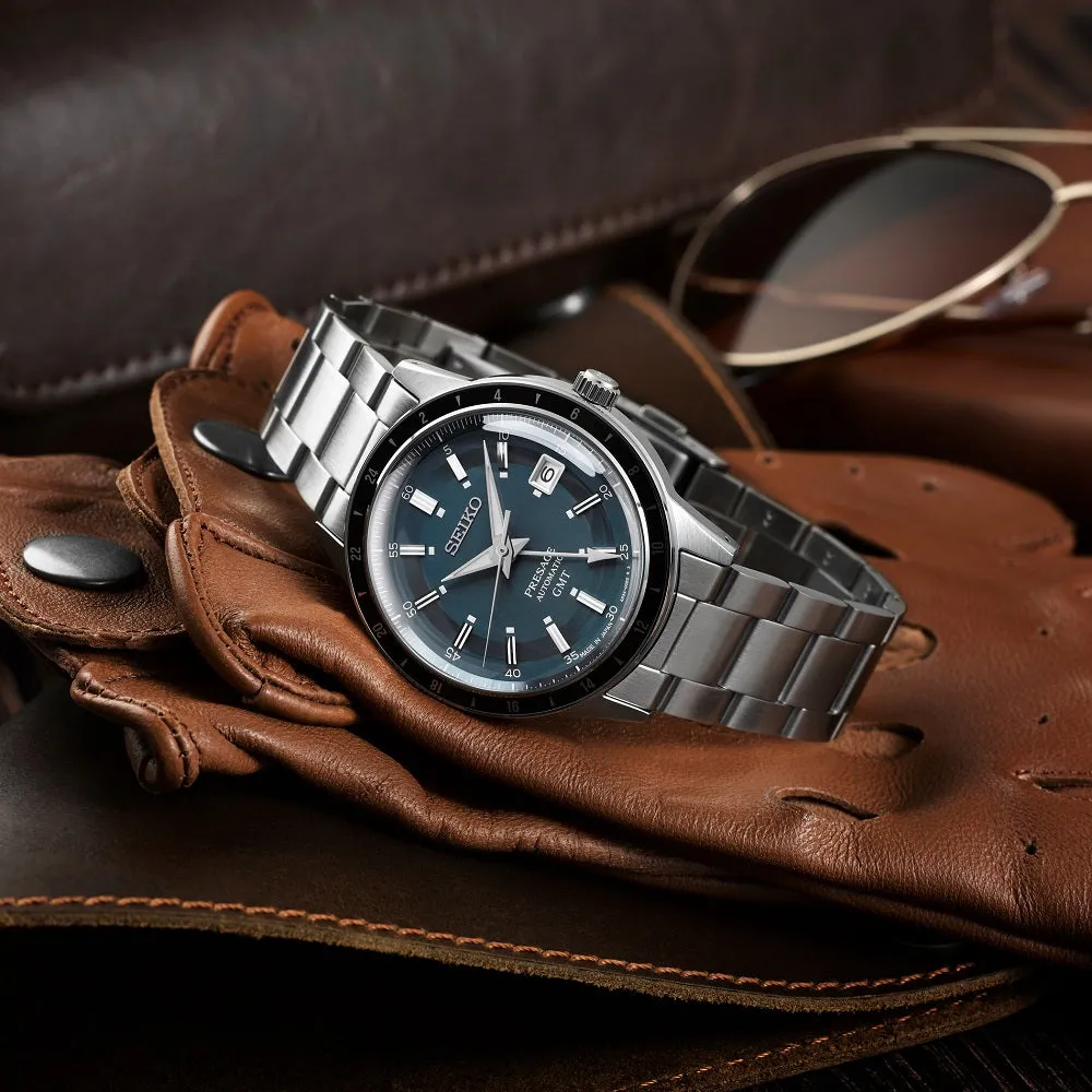 Seiko Watch Presage Petrol Blue Style 60's Road Trip GMT Automatic SSK009J1