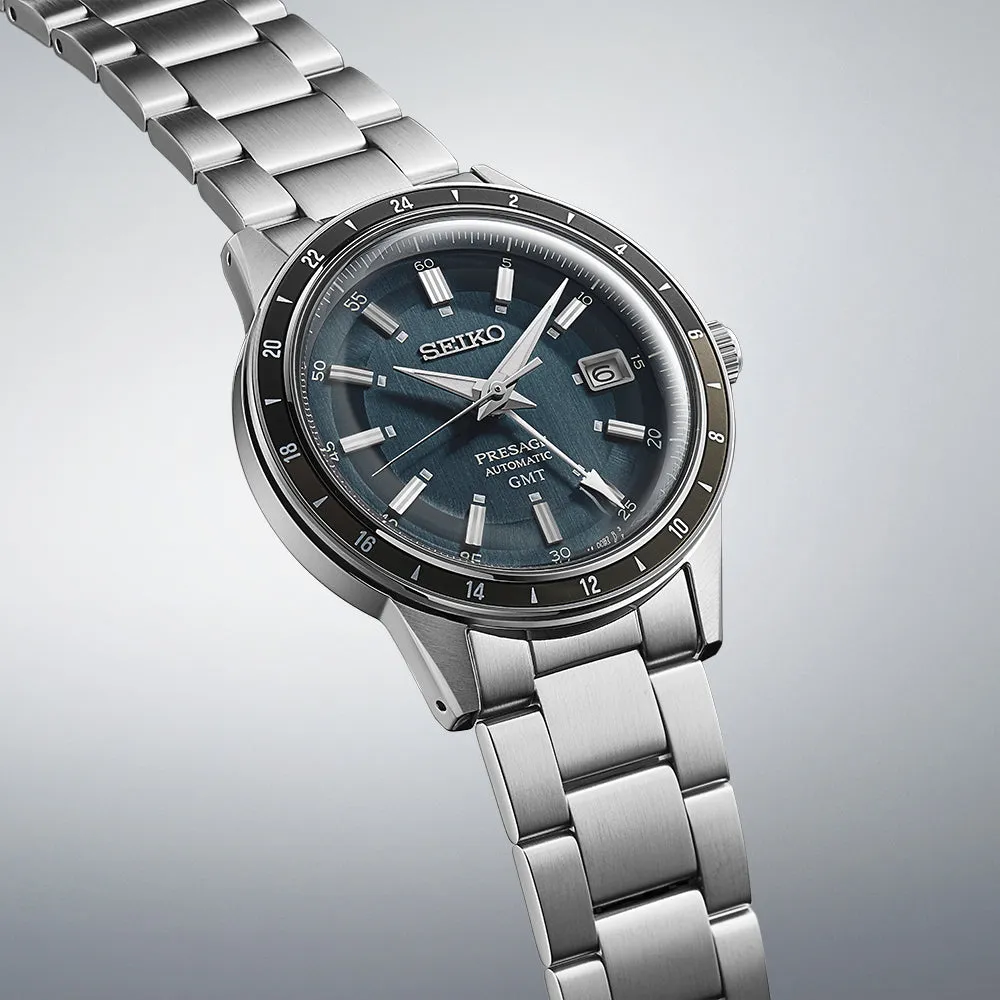 Seiko Watch Presage Petrol Blue Style 60's Road Trip GMT Automatic SSK009J1