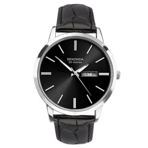 Sekonda Day Date Leather Strap Mens Watch 1705