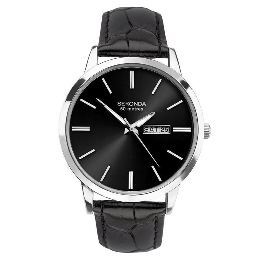 Sekonda Day Date Leather Strap Mens Watch 1705