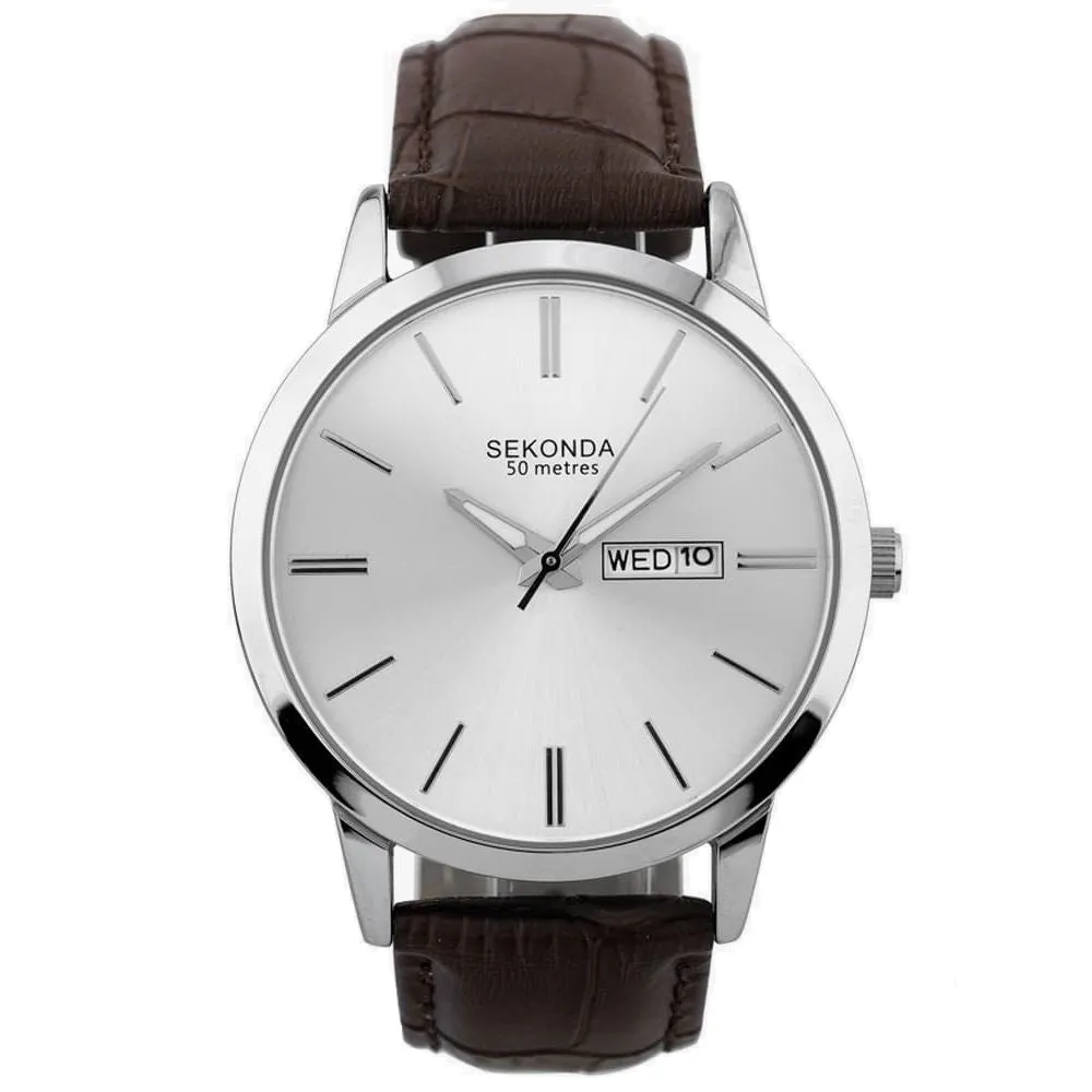 Sekonda  Men's Leather Strap Day Date Watch 1661