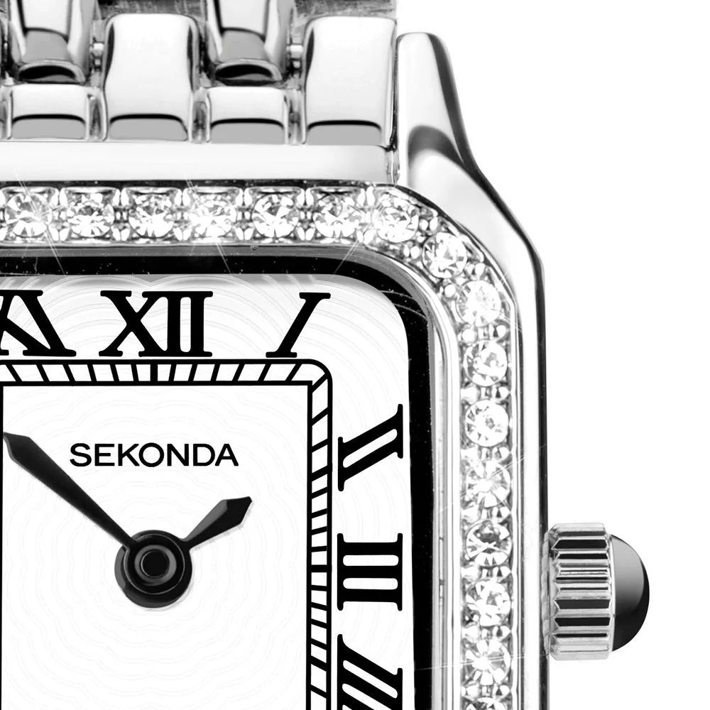 Sekonda Monica Crystal Bezel Ladies Watch Silver Colour Bracelet 40655