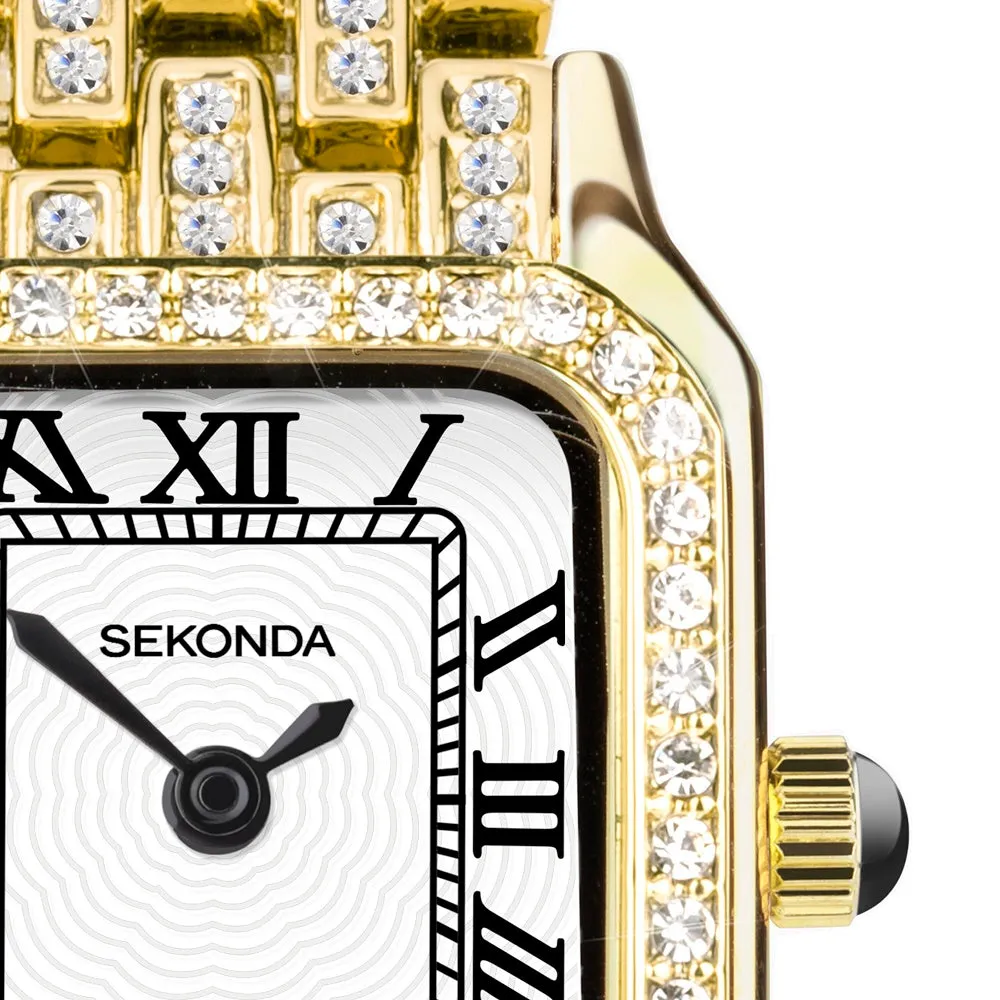 Sekonda Monica Ladies Watch Gold Plated Full Stone Set Bracelet 40661