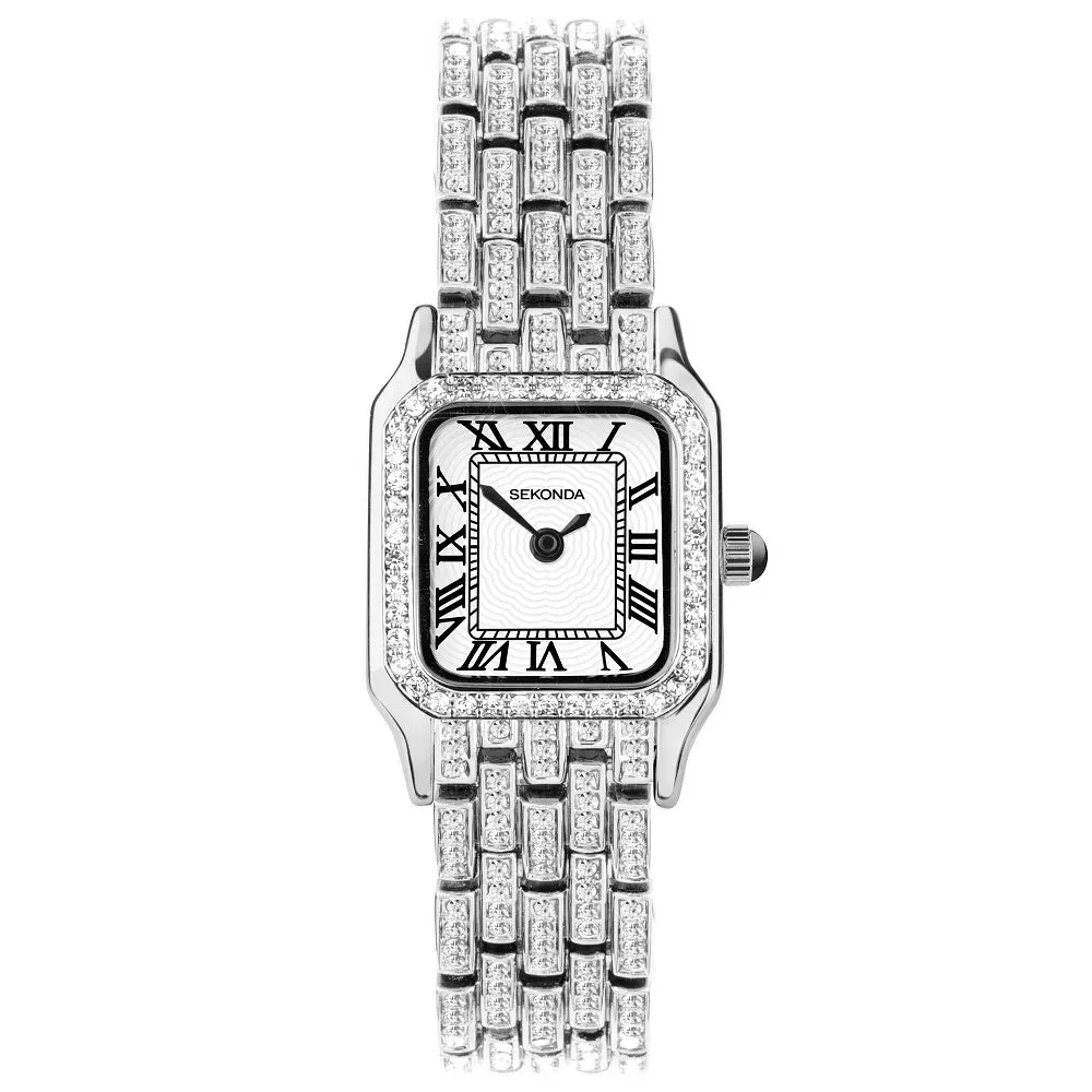 Sekonda Monica Ladies Watch Silver Colour Full Stone Set Bracelet 40660