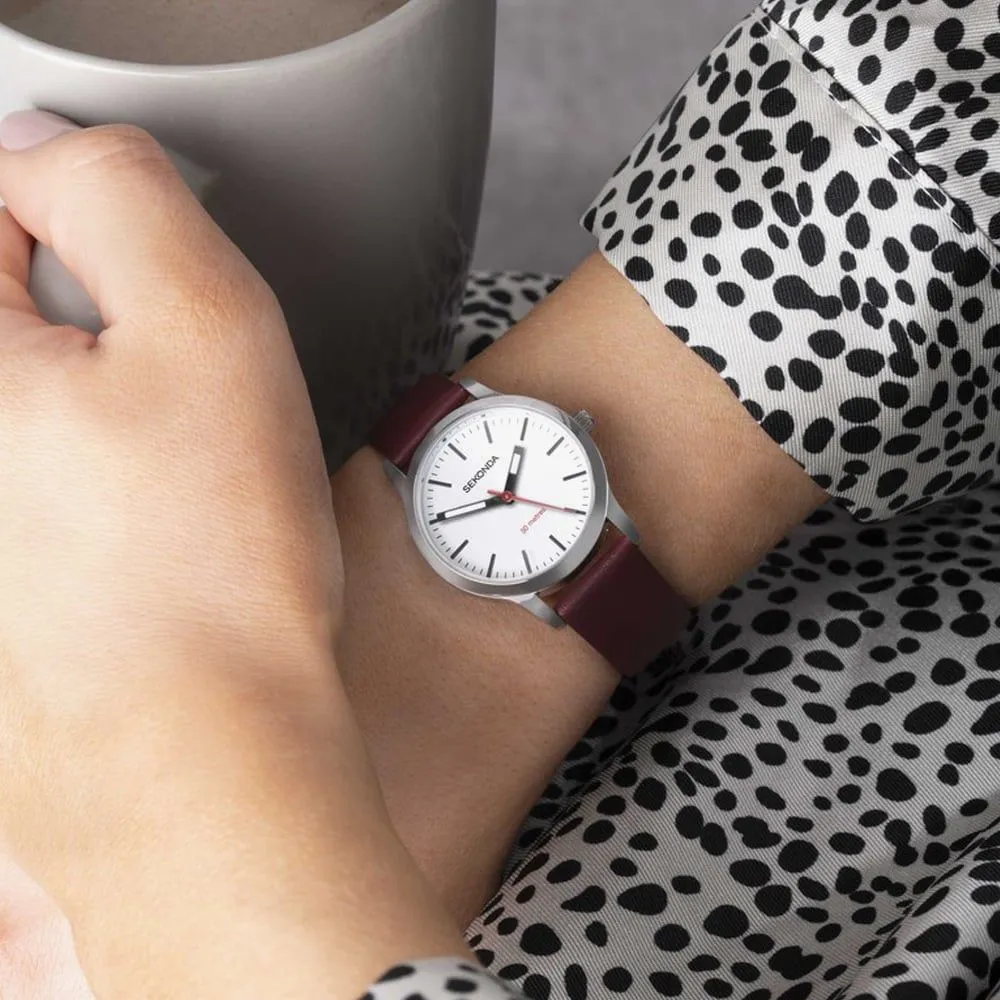 Sekonda Nordic Leather Strap Ladies Watch Red 40483