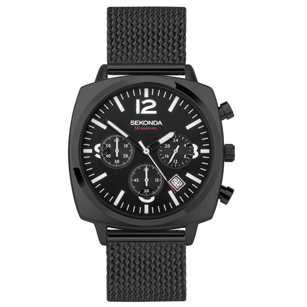 Sekonda Pilot Airborne Chronograph Black Mesh Bracelet Mens Watch 30102