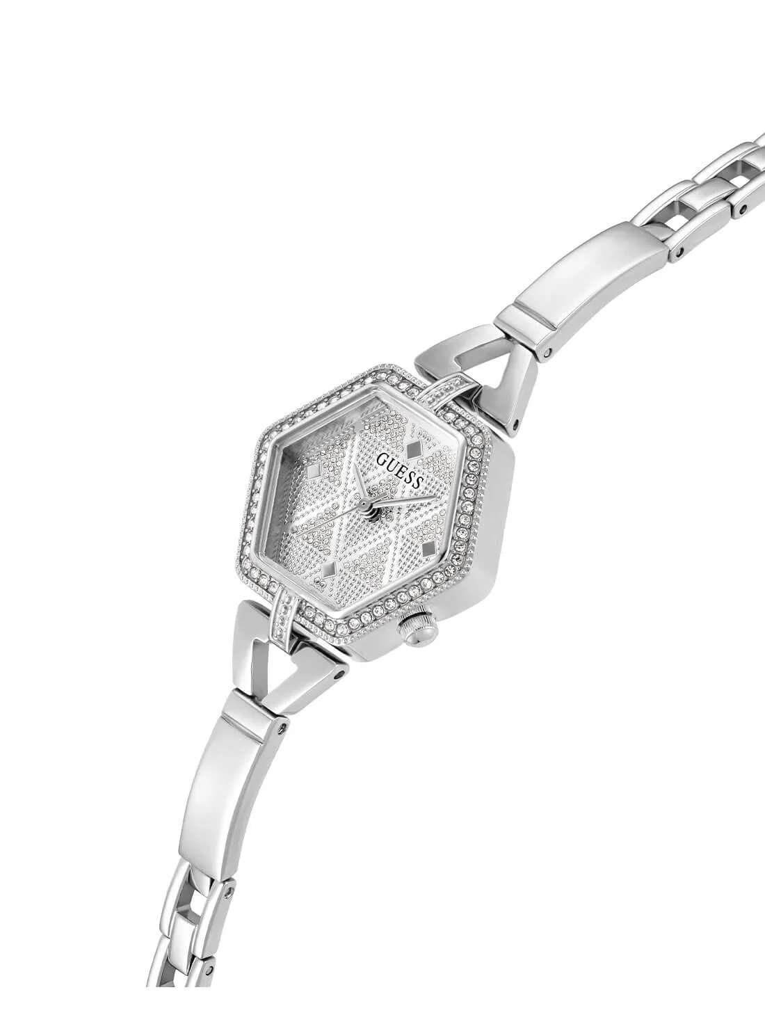 Silver Audrey Glitz Hexagonal Link Watch Guess