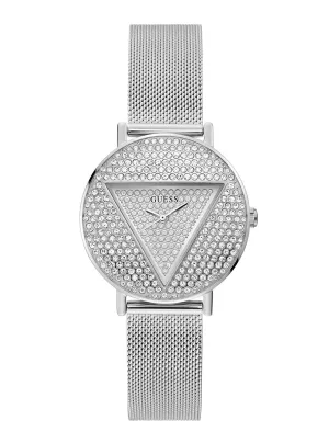 Silver Iconic Crystal Mesh Watch Guess