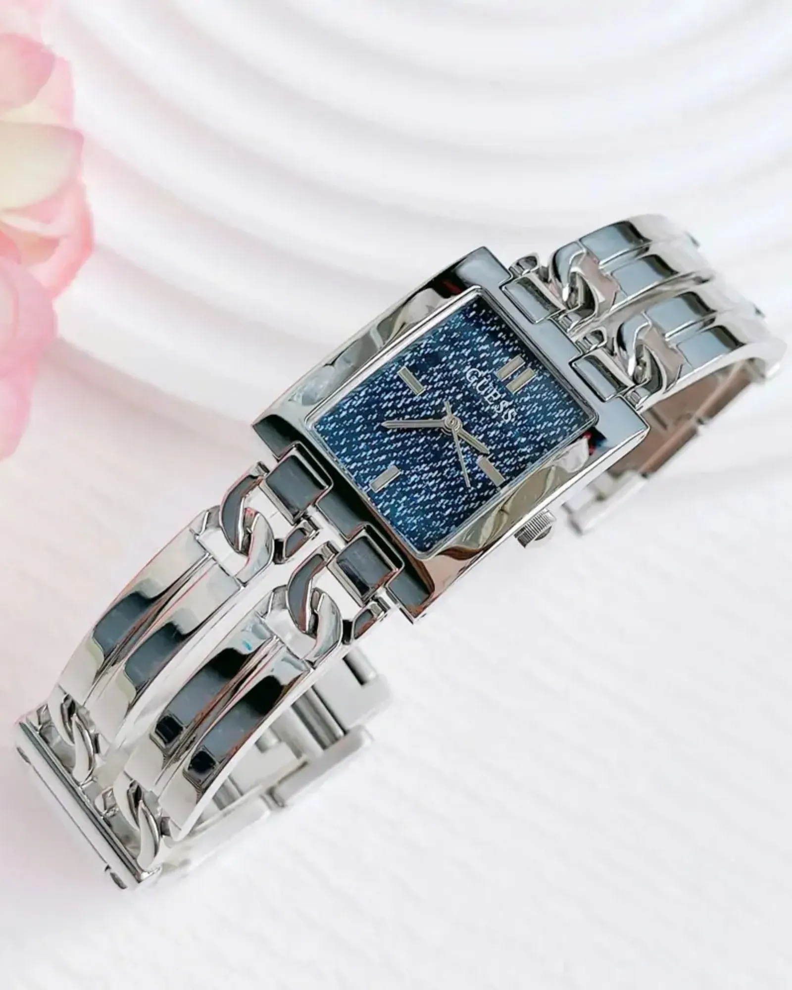 Silver Mod Denim Dial Link Watch Guess
