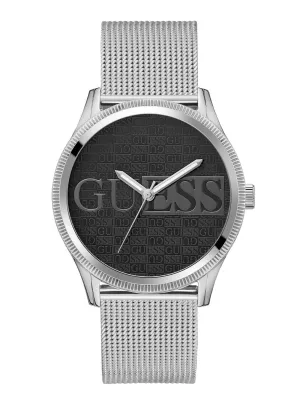 Silver Reputation Black Logo Mesh Watch Guess