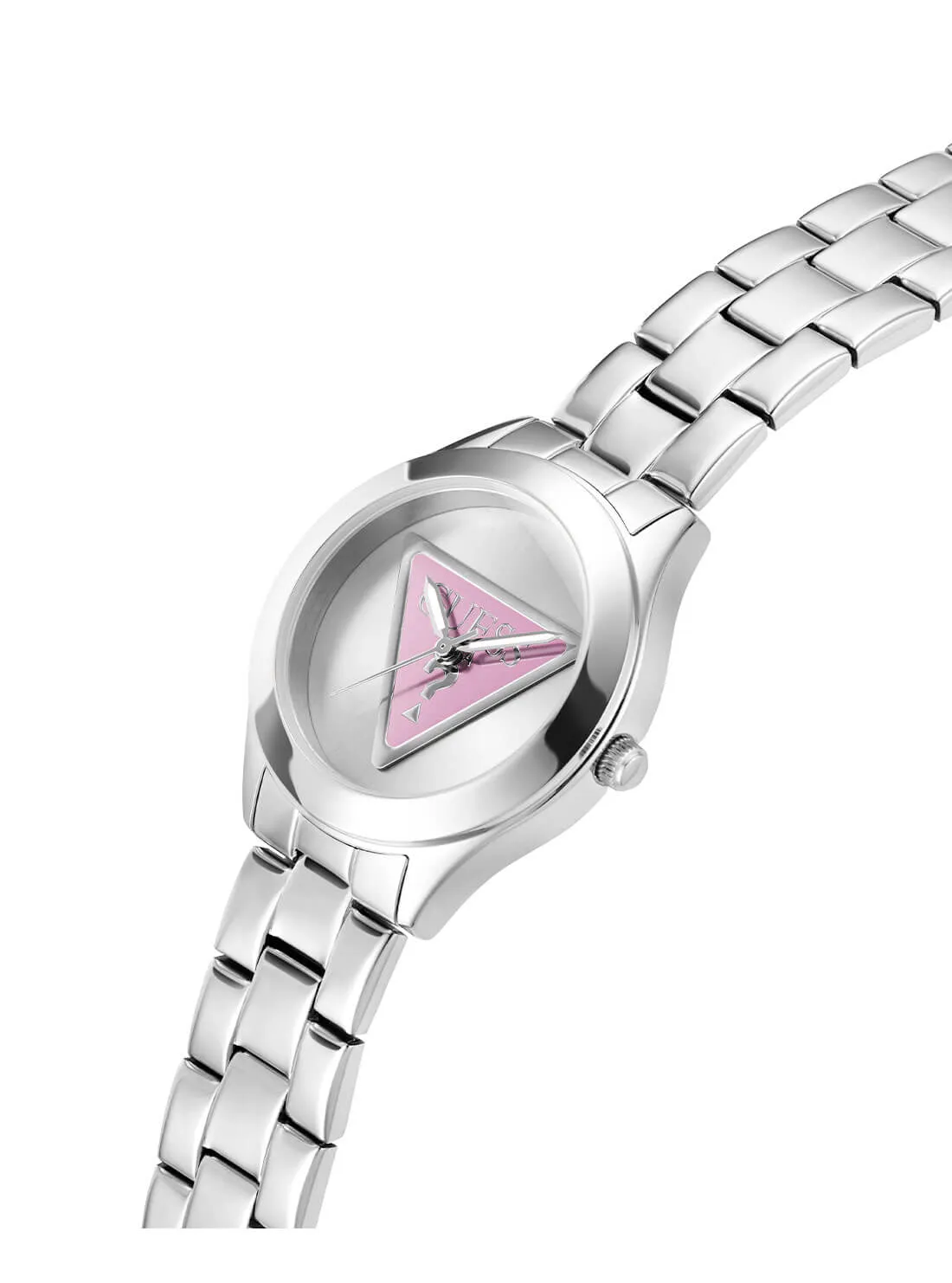 Silver Tri Plaque Pink Link Watch Guess