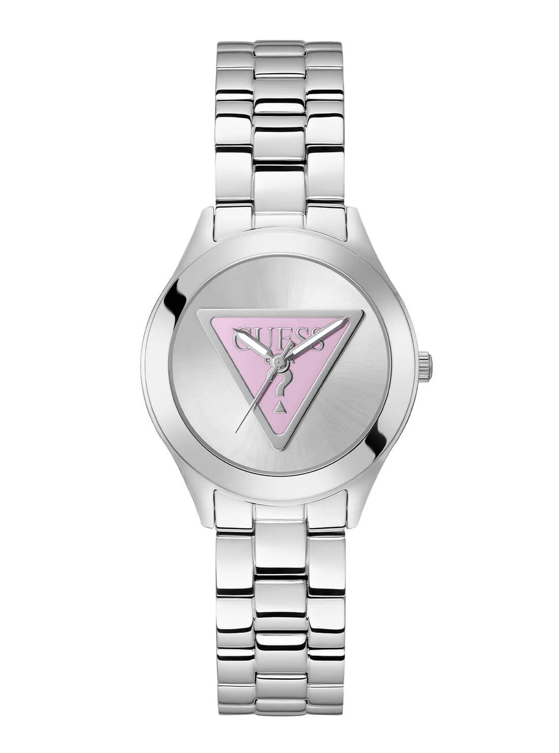 Silver Tri Plaque Pink Link Watch Guess