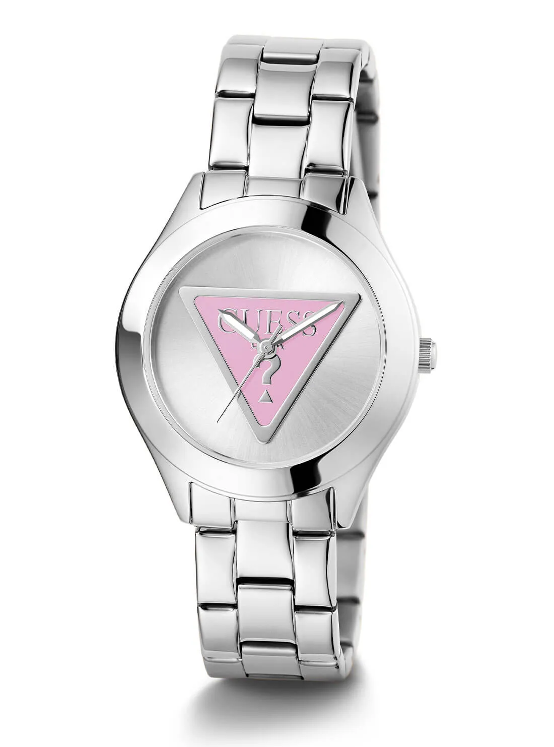 Silver Tri Plaque Pink Link Watch Guess