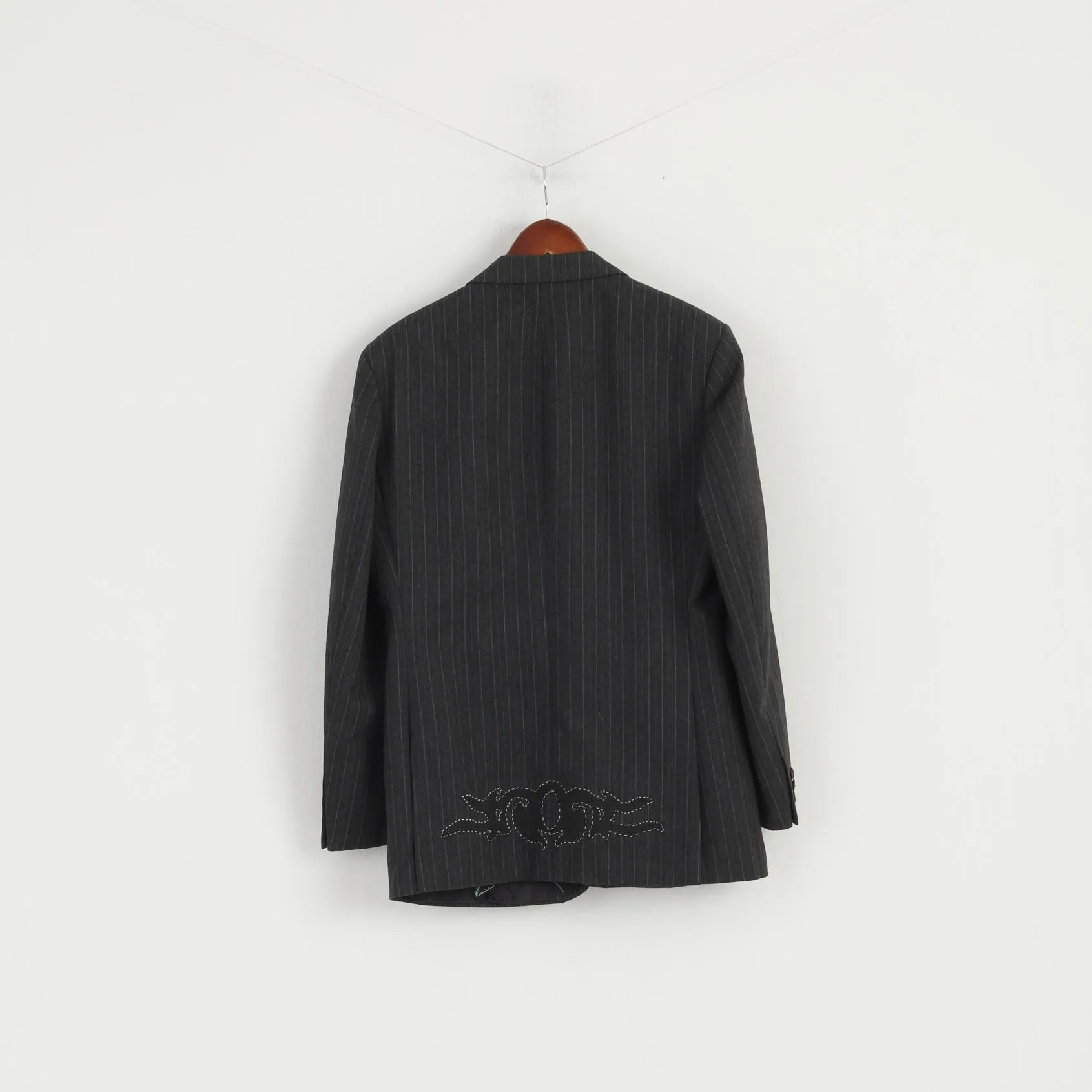 St Michael Men 40 102cm Blazer Grey Striped Hand Made Emroidered Stag Party Jacket