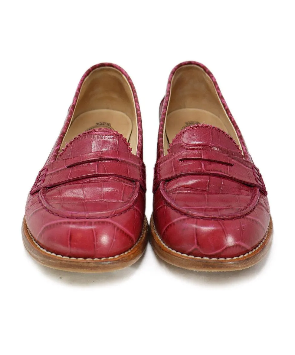 Tod's Fuchsia Crocodile Leather Loafers sz 7