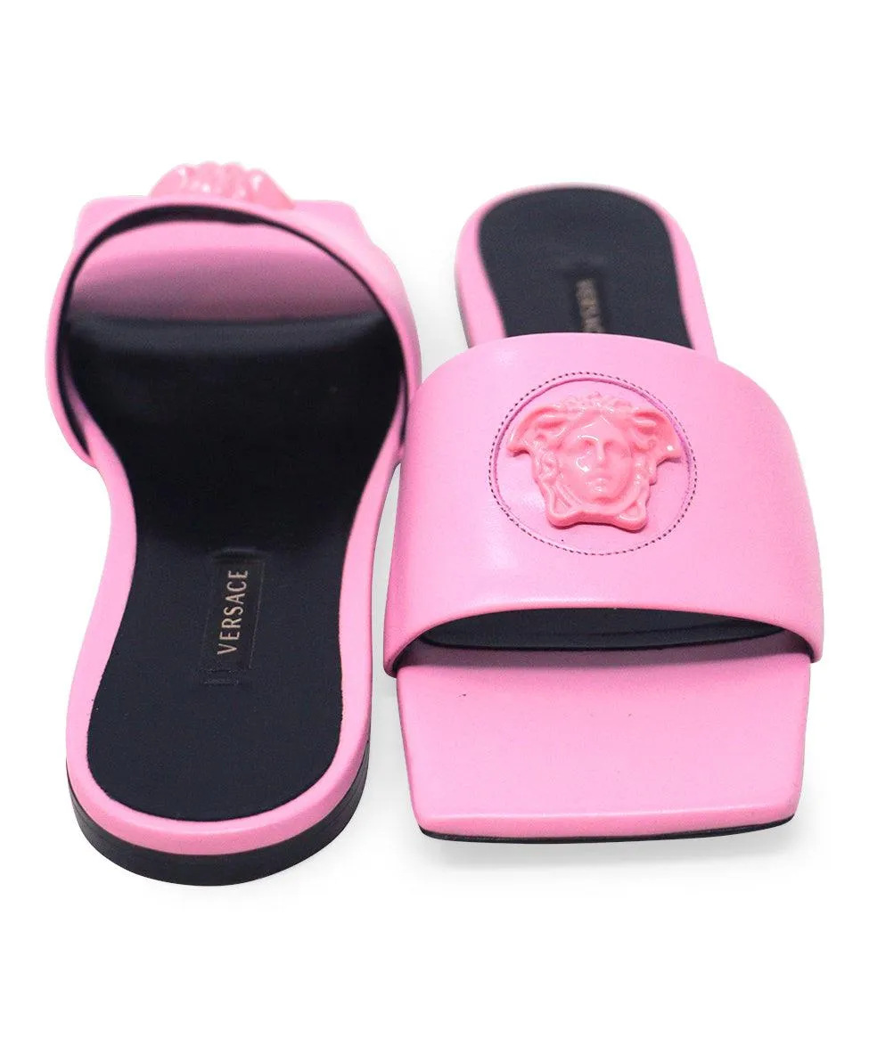 Versace Pink Leather Medusa Slides sz 7