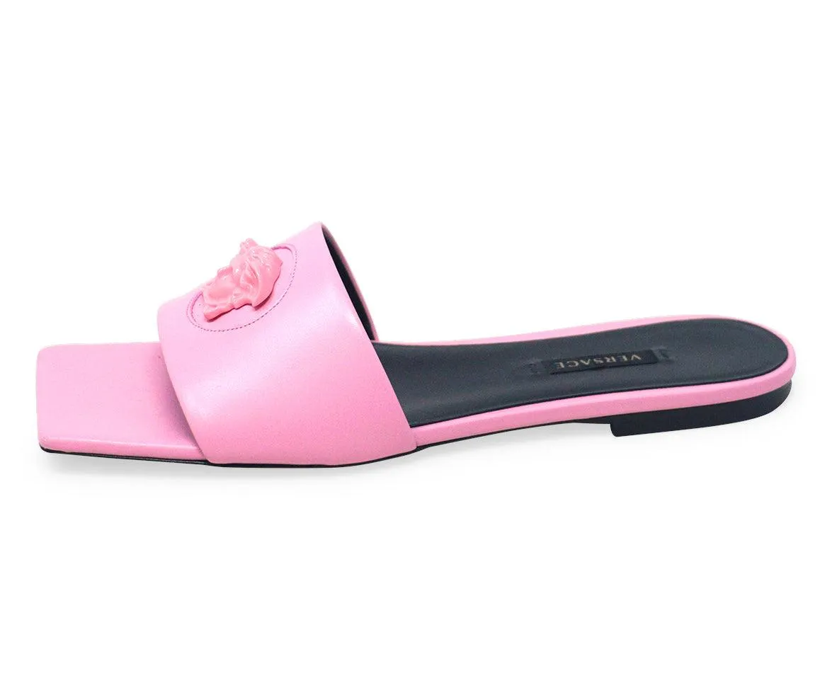 Versace Pink Leather Medusa Slides sz 7
