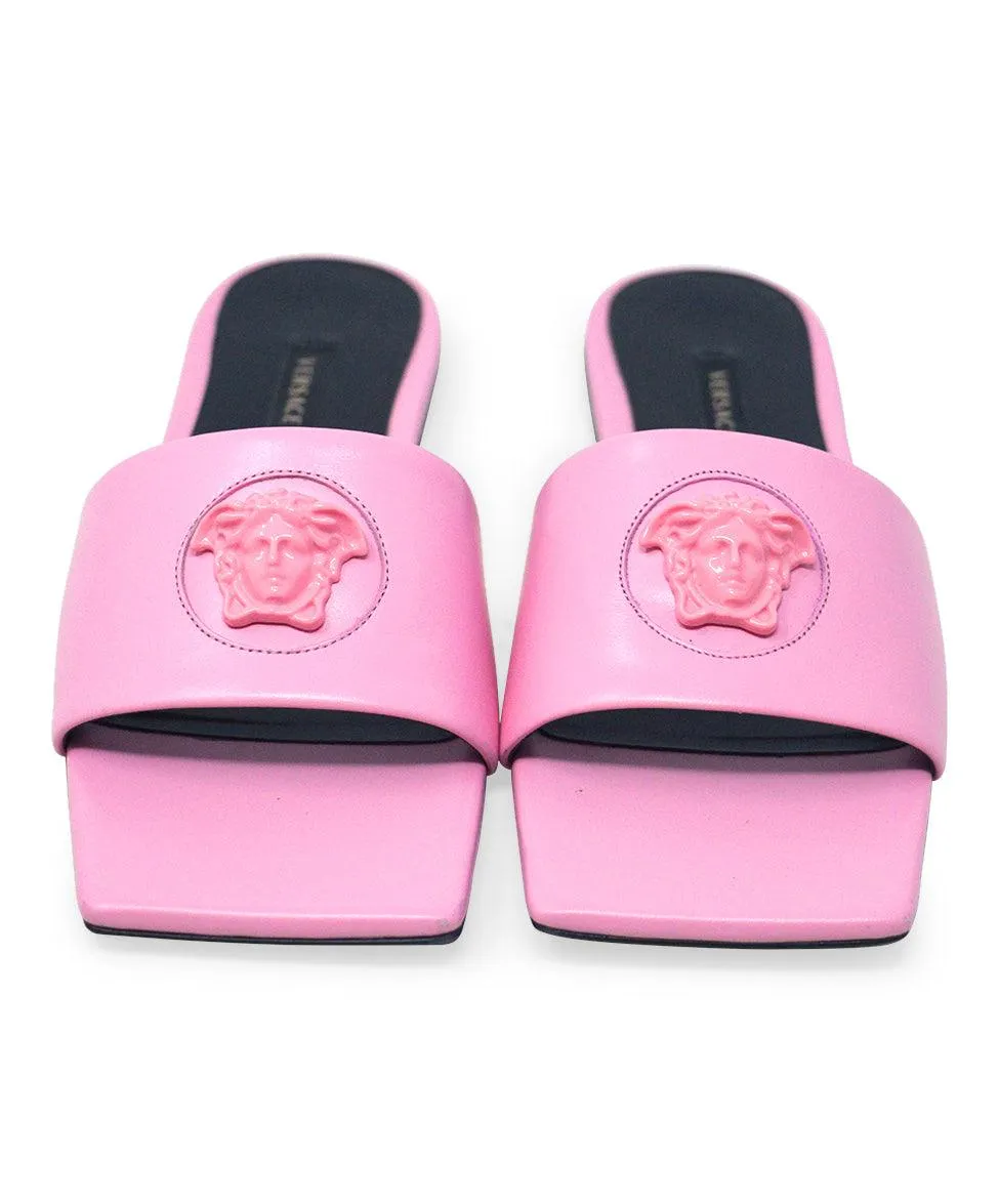 Versace Pink Leather Medusa Slides sz 7