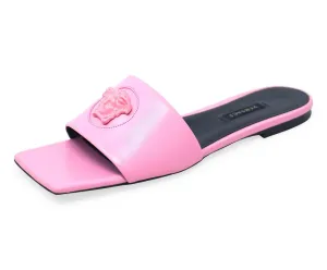 Versace Pink Leather Medusa Slides sz 7