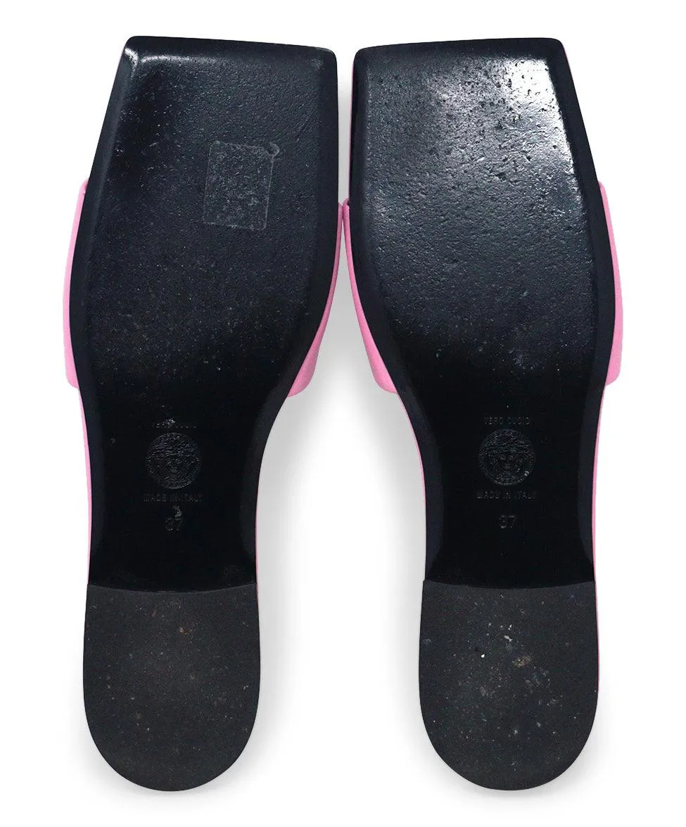 Versace Pink Leather Medusa Slides sz 7