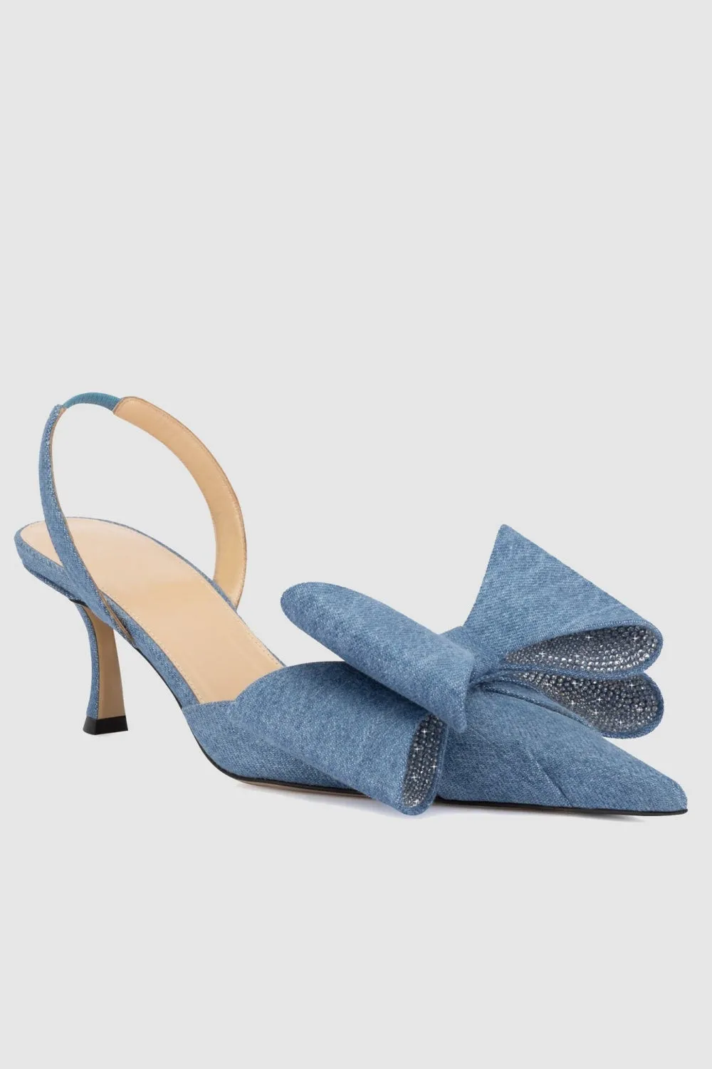 Violeta Bow-embellished Denim Slingback Pumps - Blue Gloria Lanvin