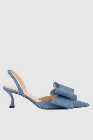 Violeta Bow-embellished Denim Slingback Pumps - Blue Gloria Lanvin