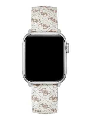 White Logo Leather Apple Strap (38-40MM) Guess